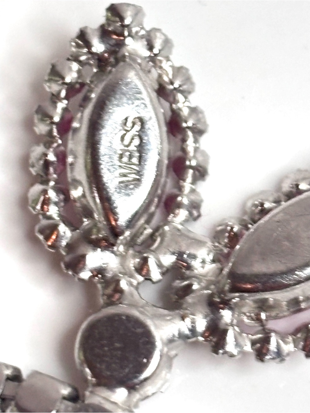 VTG Weiss Pastel Pink Rhinestone Rhodium Plated Necklace Earrings Set Signed - Picture 11 of 13